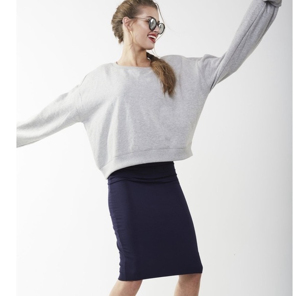 NEW Navy Tube Modest Foldover Bodycon Midi Skirt - Picture 2 of 6